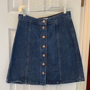 J. Crew Indigo A-Line Skirt with Button Detail